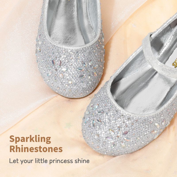 Girl's Mary Jane Buckle Rhinestone Flats - SILVER - 2